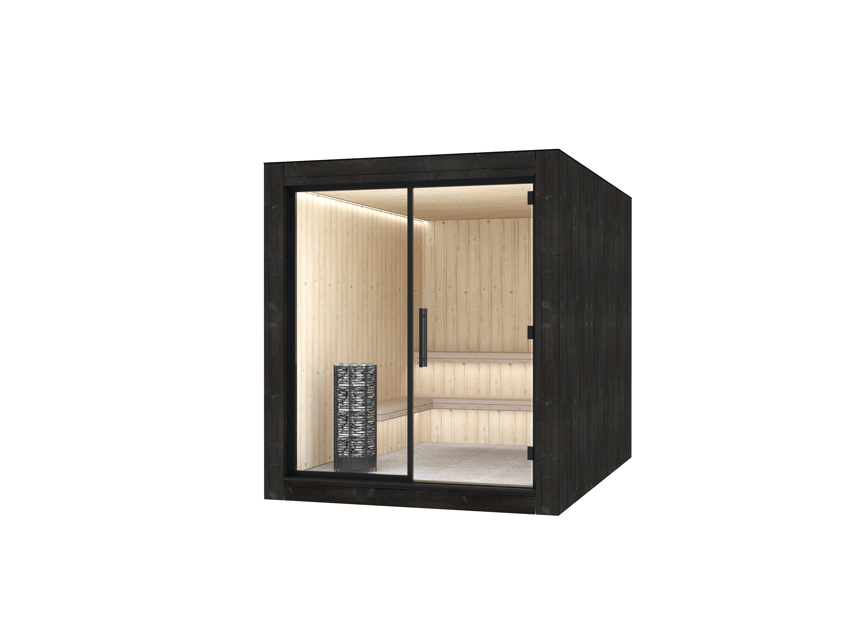 Garden Sauna - CUBE HPL / Black Burned Wood